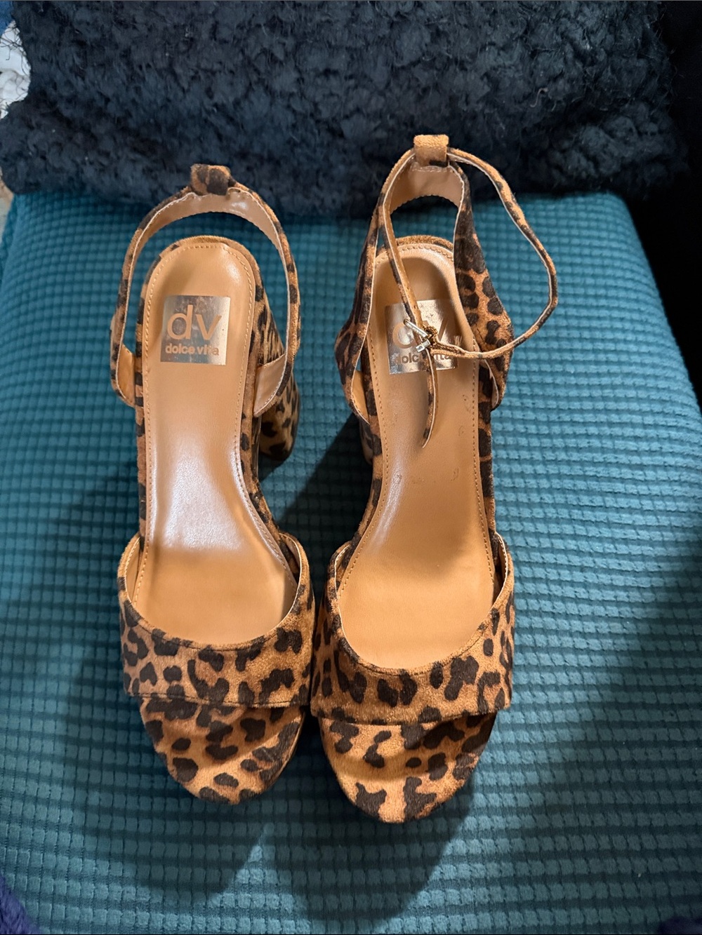 NWOT Dolce Vita Leopard Print Ankle-Strap Platform Heels - Brown/Black